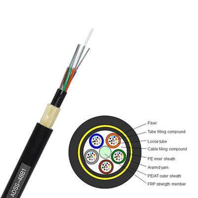 Kabel ADSS Serat Optik Rentang 100m 48 Inti Udara Dengan Jaket Ganda