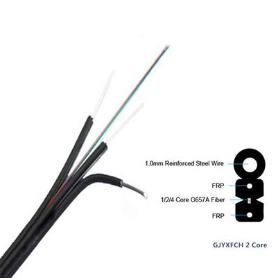 Kabel Drop Serat Optik FTTH Luar Ruangan 2 Inti dengan Anggota Kekuatan FRP