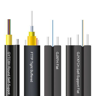 Kawat Utusan Baja Luar Ruangan mandiri FRP FTTH Drop Fibra Optica 1 2 4 kabel serat optik inti