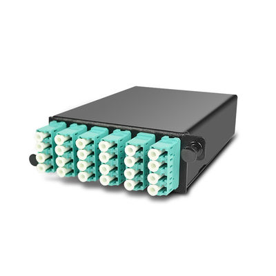 144 Cores 19 &quot;1U MTP Fiber MPO Patch Panel Dengan Kaset OM3 MTP-LC 4pcs
