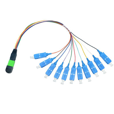 Disesuaikan 12 Core 0.9mm MPO Fiber Patch Cord Singlemode 1M Fanout