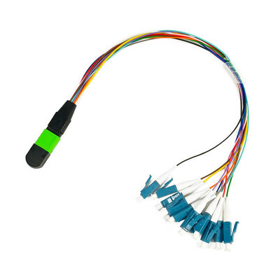 Disesuaikan 12 Core 0.9mm MPO Fiber Patch Cord Singlemode 1M Fanout