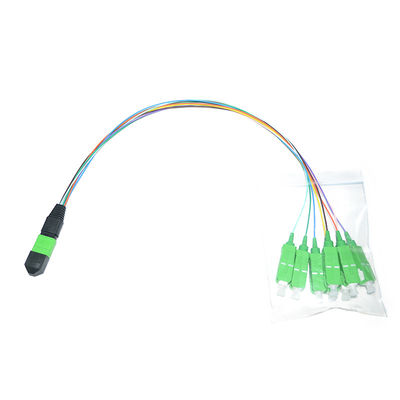 Disesuaikan 12 Core 0.9mm MPO Fiber Patch Cord Singlemode 1M Fanout