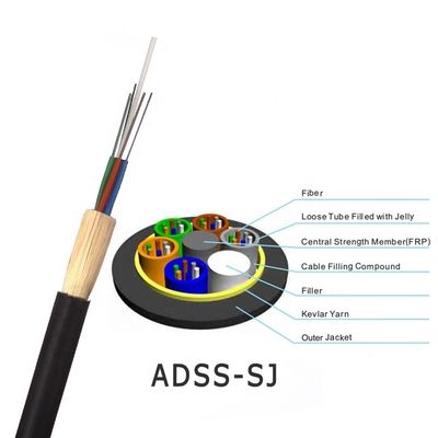 Kabel Serat Optik ADSS Luar Ruang 12 Inti 100M Rentang Panjang Dengan Selubung Tunggal