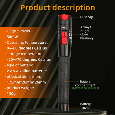Aksesori Kabel Serat 650nm yang Disesuaikan, Pen Type Visual Fault Locator 30mw